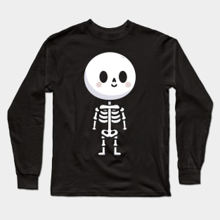 Cute Happy Skeleton in Kawaii Style | Happy Halloween Cute Skeleton Design Long Sleeve T-Shirt